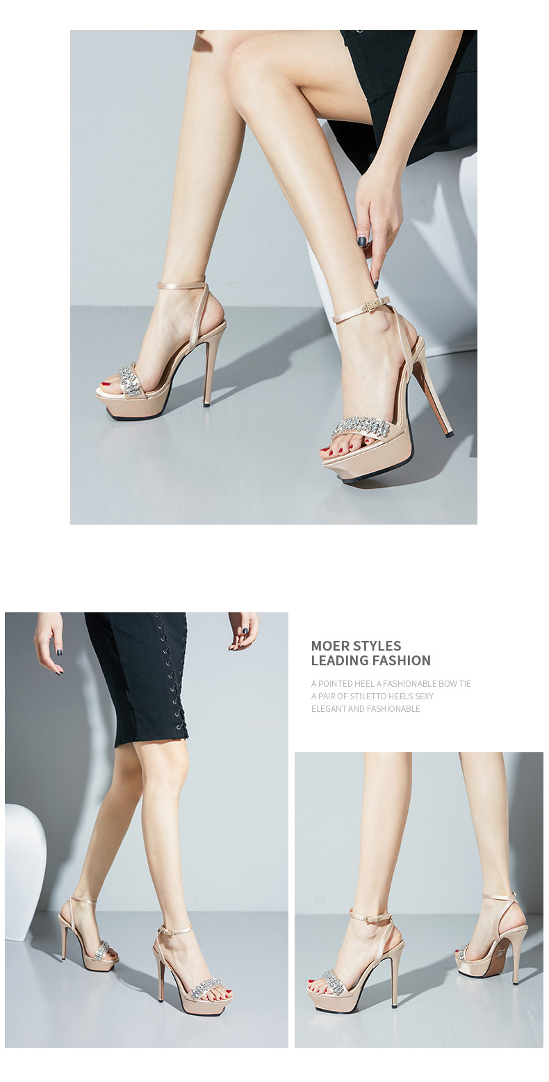 Sandal cao gót nữ hở mũi gót nhọn 13 cm đế xuồng chống nước quai ngang — Màu đen (chiều cao gót 13CM) chi tiết 10