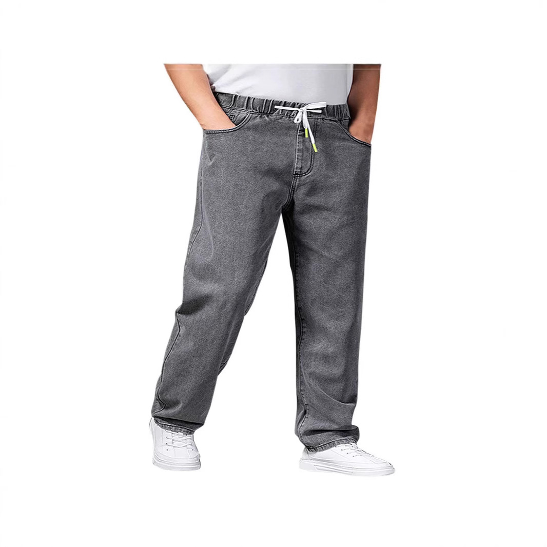 Men's Clothing Foreign Trade Large Size Autumn Thick Leg Wide Leg Jeans Men's Straight Loose Big Foot Trousers Wide Leg_mkmklike.com