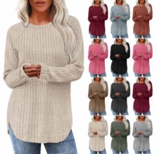 亚马逊欧美外贸跨境女装2025夏季新款宽松圆领高低弧形下摆上衣女