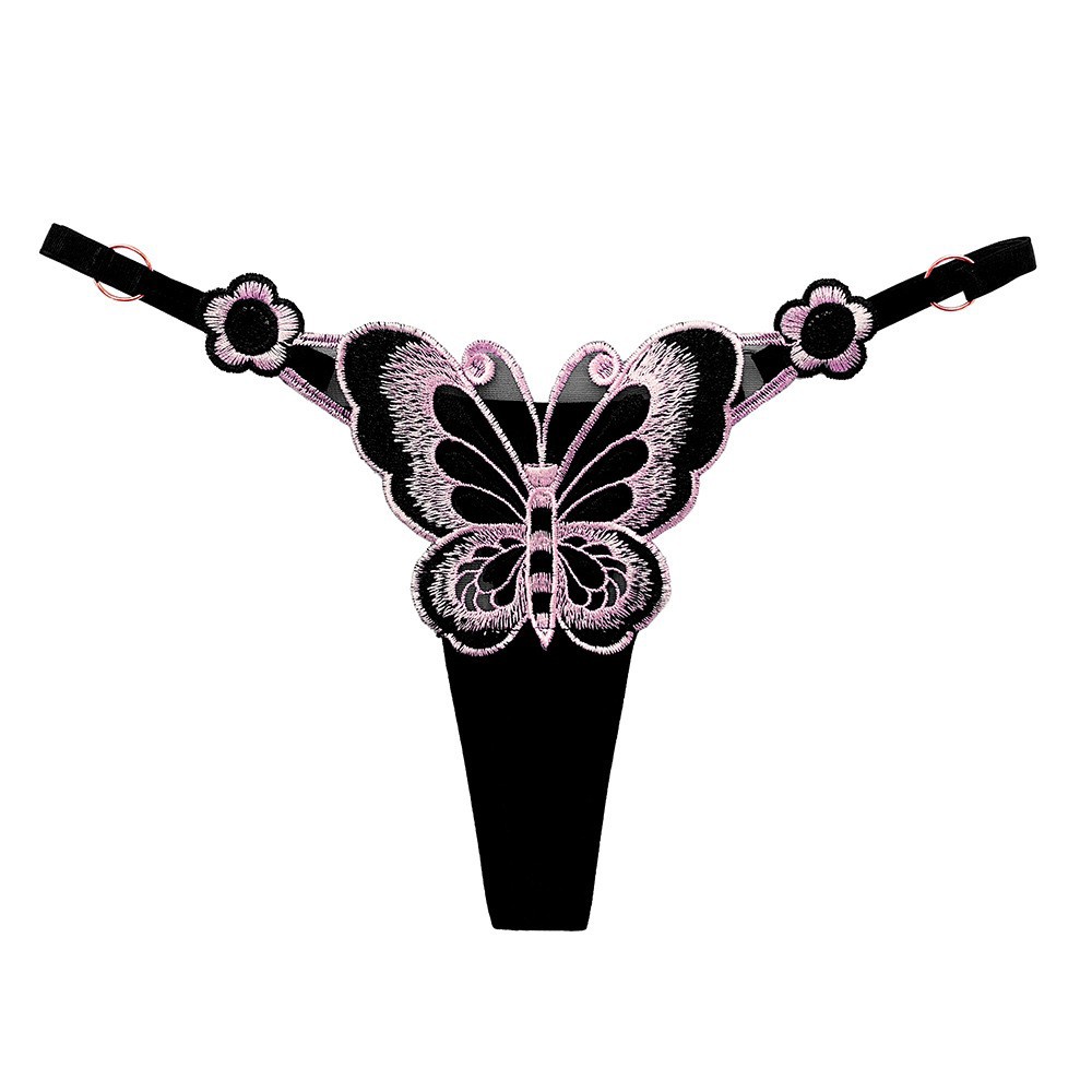 Butterfly Embroidered See-Through Thong for Women, Low-Waist T-Back, Dark Green — detail image 12