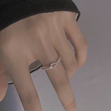 蒂奇925纯银时尚线条交叉戒指女设计感食指开口戒子轻奢小众指环