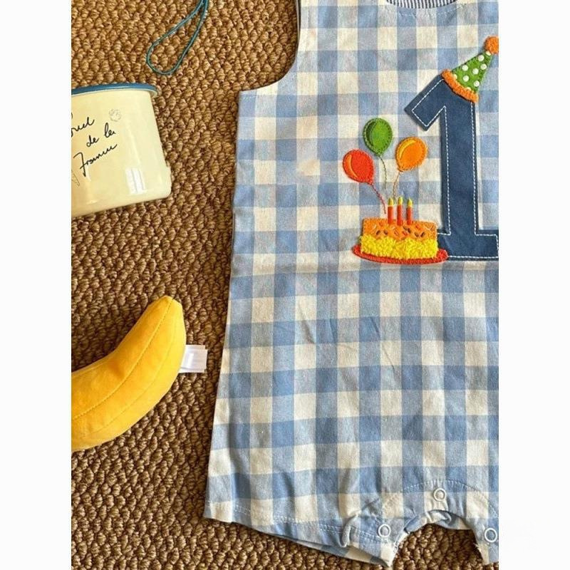 ベビー1歳服、夏服、超おしゃれカジュアル幼児チェック柄ハイハイ服、夏用薄手ベビーワンピース|undefined