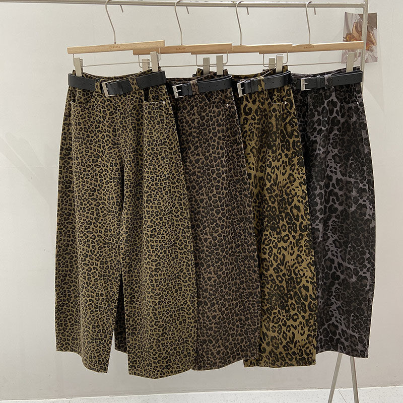 Girls' Spring/Autumn New Korean Style Jeans 2026 Korean Style Leopard Print Casual Fashion Elastic High Waist Straight Leg Jeans