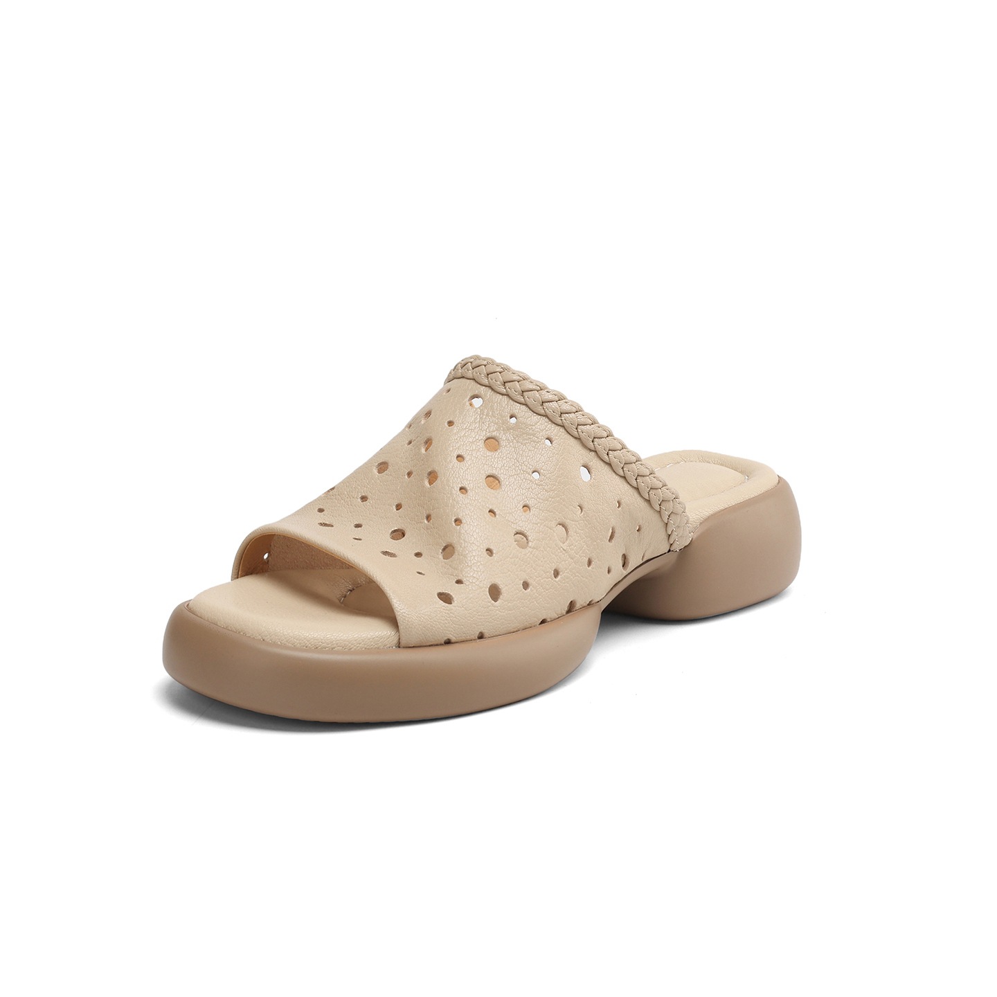 Dép sandal nữ quai chữ V đế dày da cừu mềm đi biển — đen