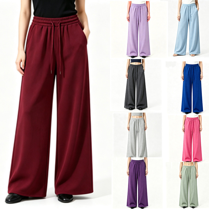 Cross-Border European and American Women's Fashion Casual Straight-Leg Sports Pants Versatile Sweatpants Wide-Leg Pants Fleece Loose Long Pants for Women