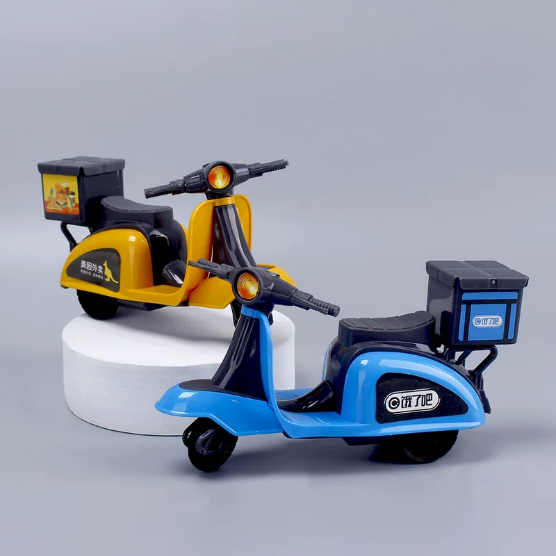 Plastic yellow blue motorcycle, car model, toy