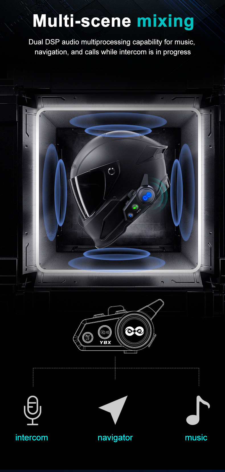 Cross-border Y8X helmet Bluetooth headset, 8-person MESH network helmet intercom headset, helmet Bluetooth headset
