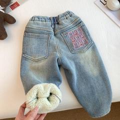 アンコラレッド女児用裏起毛パンツ2025冬新作女の子厚手トレンドジーンズプリンセススタイル