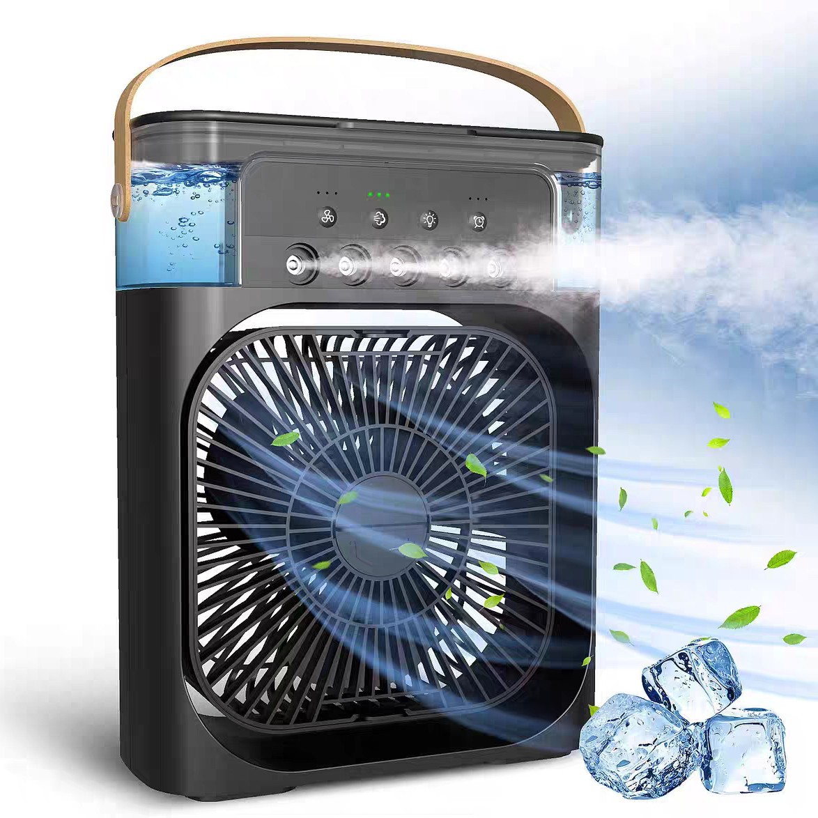 Verano nuevo estilo ventilador de spray de cinco orificios humidificador ventilador eléctrico interior y exterior hidratante portátil dos en uno spot al por mayor