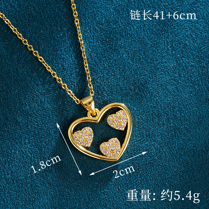 Pendientes de circón de amor hueco de oro de arena de Vietnam, femenino, diseño de nicho, personalidad, collar de temperamento, ventas directas de fábrica