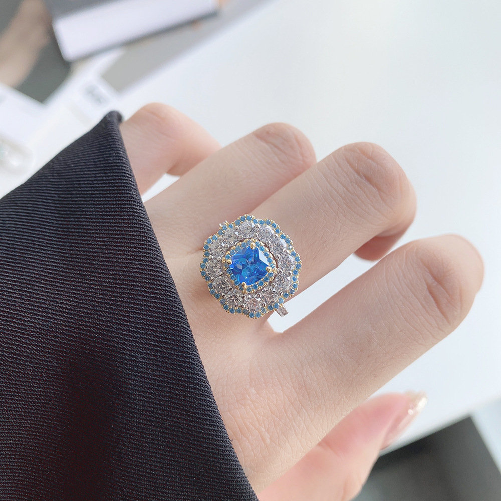 Fashion Geometric Sterling Silver Inlay Zircon Rings 1 Piece