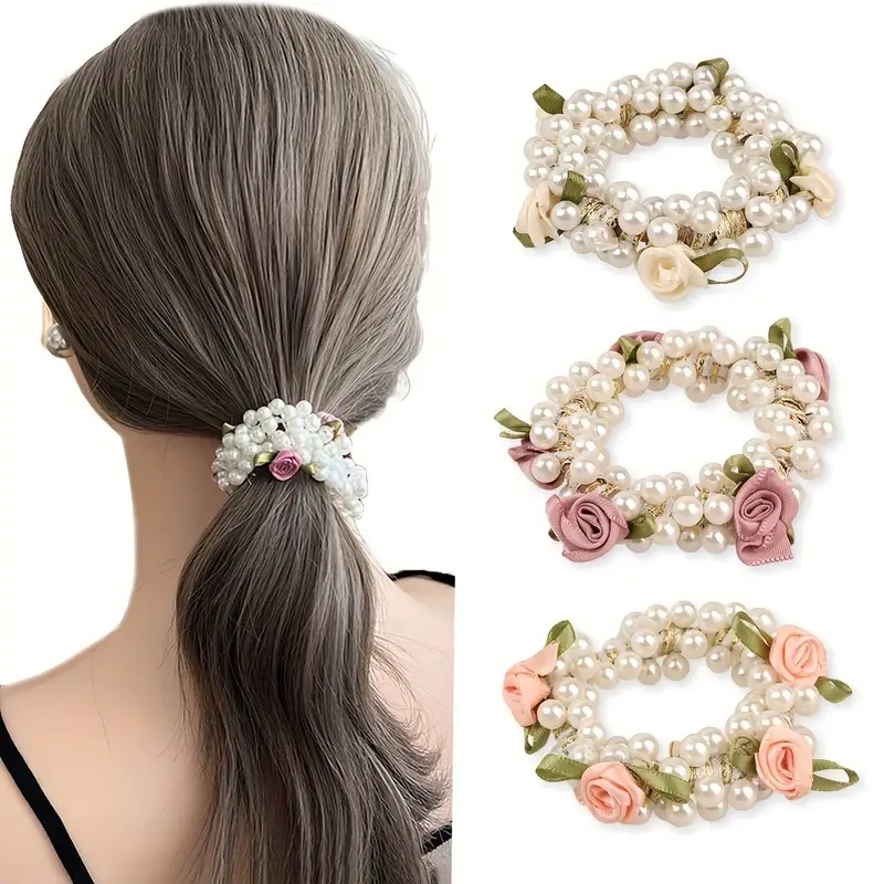 12g Weight Simple Style Women's Flower Pearl Hair Tie