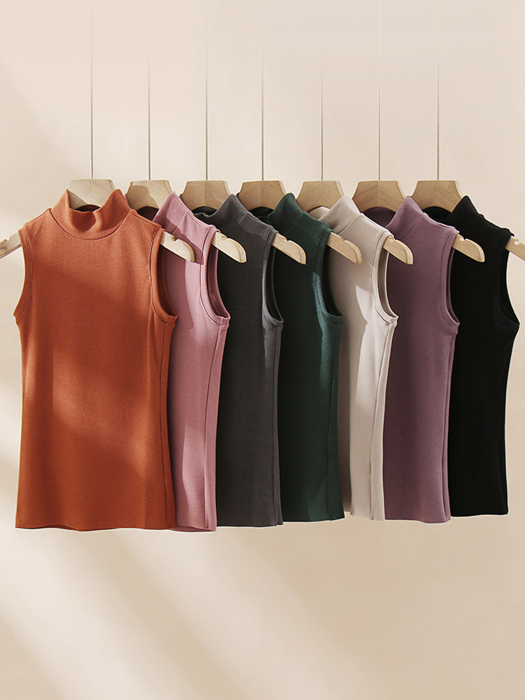 デコルテの袖のない保温ベストの女性は毛を磨いて秋冬にベルベットを厚くして、小衆の半高襟の修身の中に底をつける