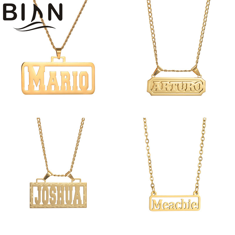 Hot-Selling Foreign Trade Personalized Hip-Hop Square Necklace, Customizable Name with English Letters, Fashionable and High-End Titanium Steel Jewelry Hot-Selling Foreign Trade Personalized Hip-Hop Square Necklace, Customizable Name with English Letters, Fashionable and High-End Titanium Steel Jewelry