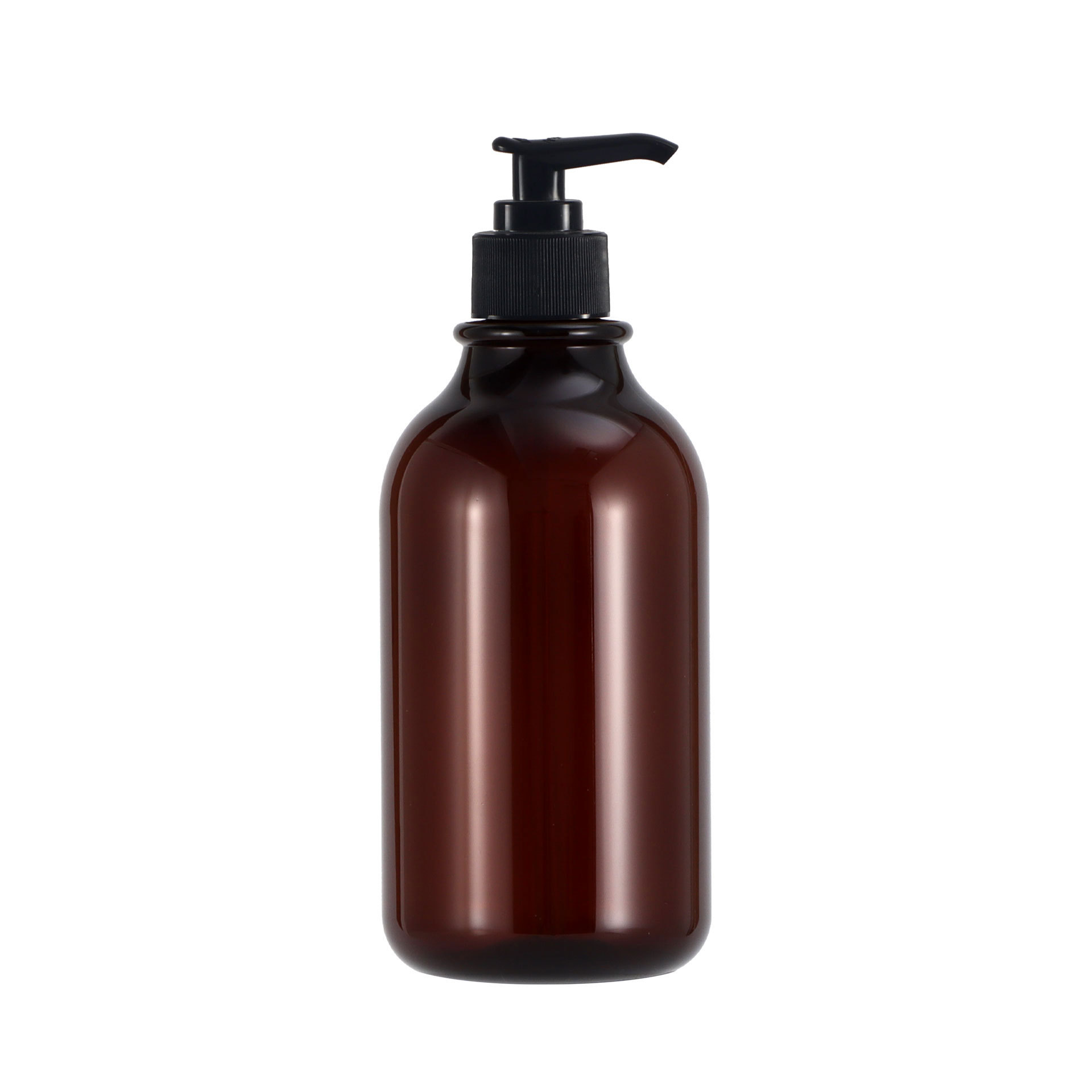 Botella de loción corporal de 300 ml en stock con hombros redondeados, botella dispensadora de plástico tipo pulsador para loción, botella de champú de PET de 500 ml.