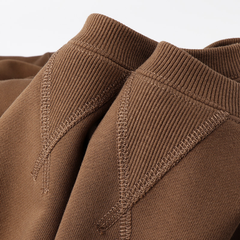 Japanese 340g heavy inverted triangle sweater long sleeve brown cotton solid color men's crew neck women's early autumn loose tide Japanese 340g heavy inverted triangle sweater long sleeve brown cotton solid color men's crew neck women's early autumn loose tide