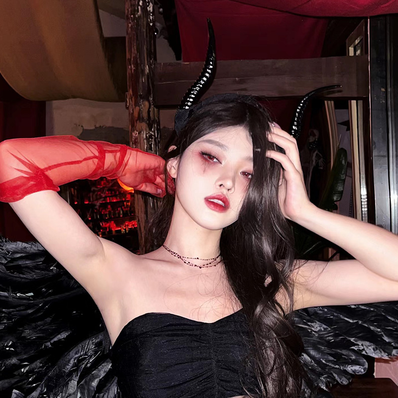 Halloween cosplay props cuernos diablo disfraz batear orejas del diablo peinado bandejas de pelo