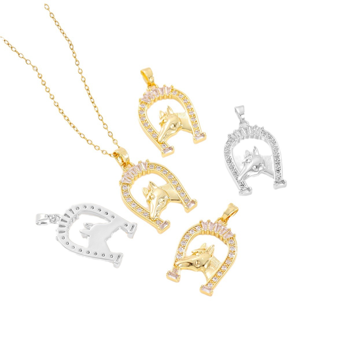 Creativo transfronterizo europeo y americano nuevo estilo joyería collar de unicornio Amazon cobre circón escalera blanca cuadrado colgante en forma de U mujer