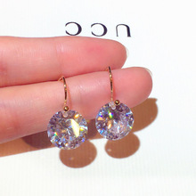 跨境韩版韩式时尚轻奢挂钩耳环简约超闪圆形水晶气质耳钩耳饰品女