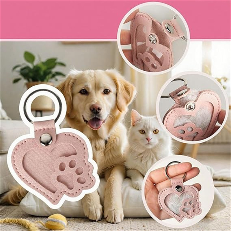 In-Stock Pet Hair Collection Commemorative Pendant Paw Print Cat and Dog Photo Keychain Pet Hair Keepsake Keychain