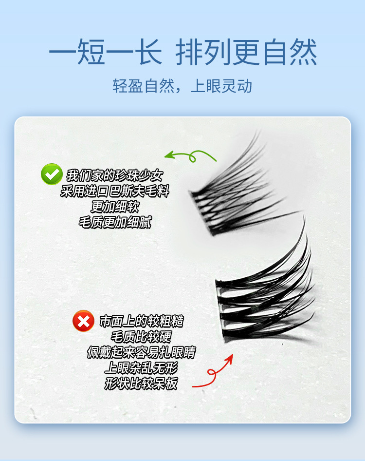 10-row glue style pearl girl false eyelashes, natural single cluster segmented, lazy beginner comic photo style eye eyelashes Item Picture