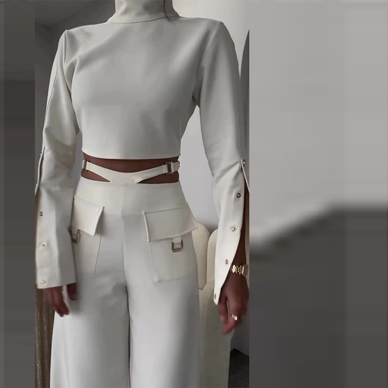 Hollow Out Design Casual Daily Women's Streetwear Solid Color Polyester Hollow Out Pant Co-ord Set Pants Sets