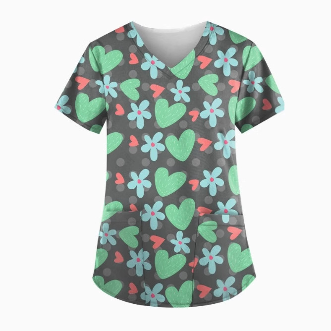 2024 cross-border foreign trade Europe and the United States new nursing clothing nurse 3D digital printing v-neck short sleeve T-shirt women's clothing hot 2024 cross-border foreign trade Europe and the United States new nursing clothing nurse 3D digital printing v-neck short sleeve T-shirt women's clothing hot
