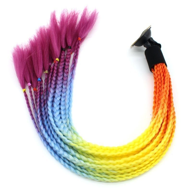 Casco de Motocicleta con Decoración de Peluca Colorida, Trenzas, Doble Cola de Caballo, Estilo Motero, con Ventosa, 60 cm