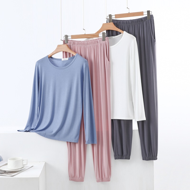 Women's Pajamas Two-Piece Set Spring and Summer Modal Round Neck Long-Sleeved Trousers Plaid Home Wear Thin Homewear Suit Women's Pajamas Two-Piece Set Spring and Summer Modal Round Neck Long-Sleeved Trousers Plaid Home Wear Thin Homewear Suit