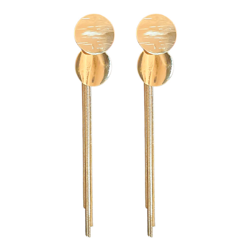 Aguja de plata de dos piezas pendientes de lentejuelas pendientes de borla de metal largo europeo y americano estilo simple de alta calidad nuevos pendientes