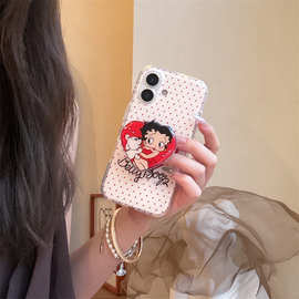 韩系红爱心波点小狗贝蒂适用iPhone16promax苹果15手机壳14新款13