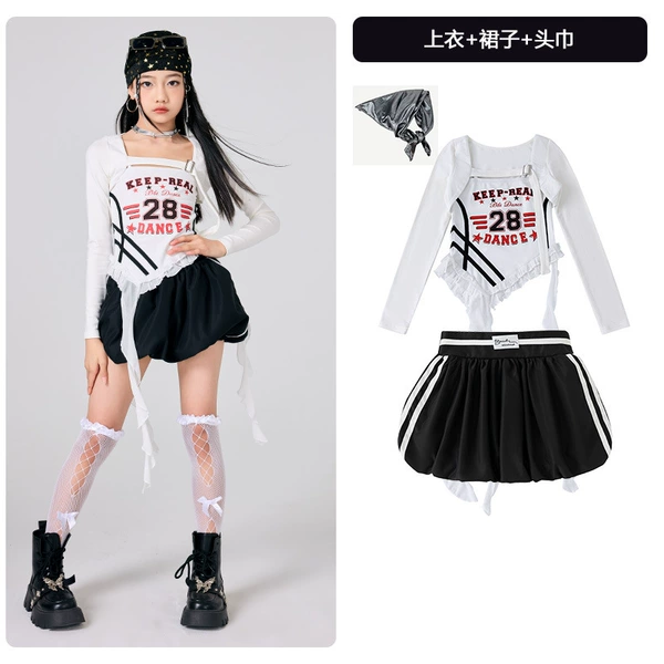 J504 white lotus leaf suspender + white shawl + J509 black bud skirt + black silver headscarf