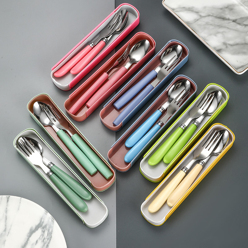 Stainless Steel Simple Creative Cute Tableware Travel Set of Two Pieces Chopsticks Spoon Fork Set Wholesale