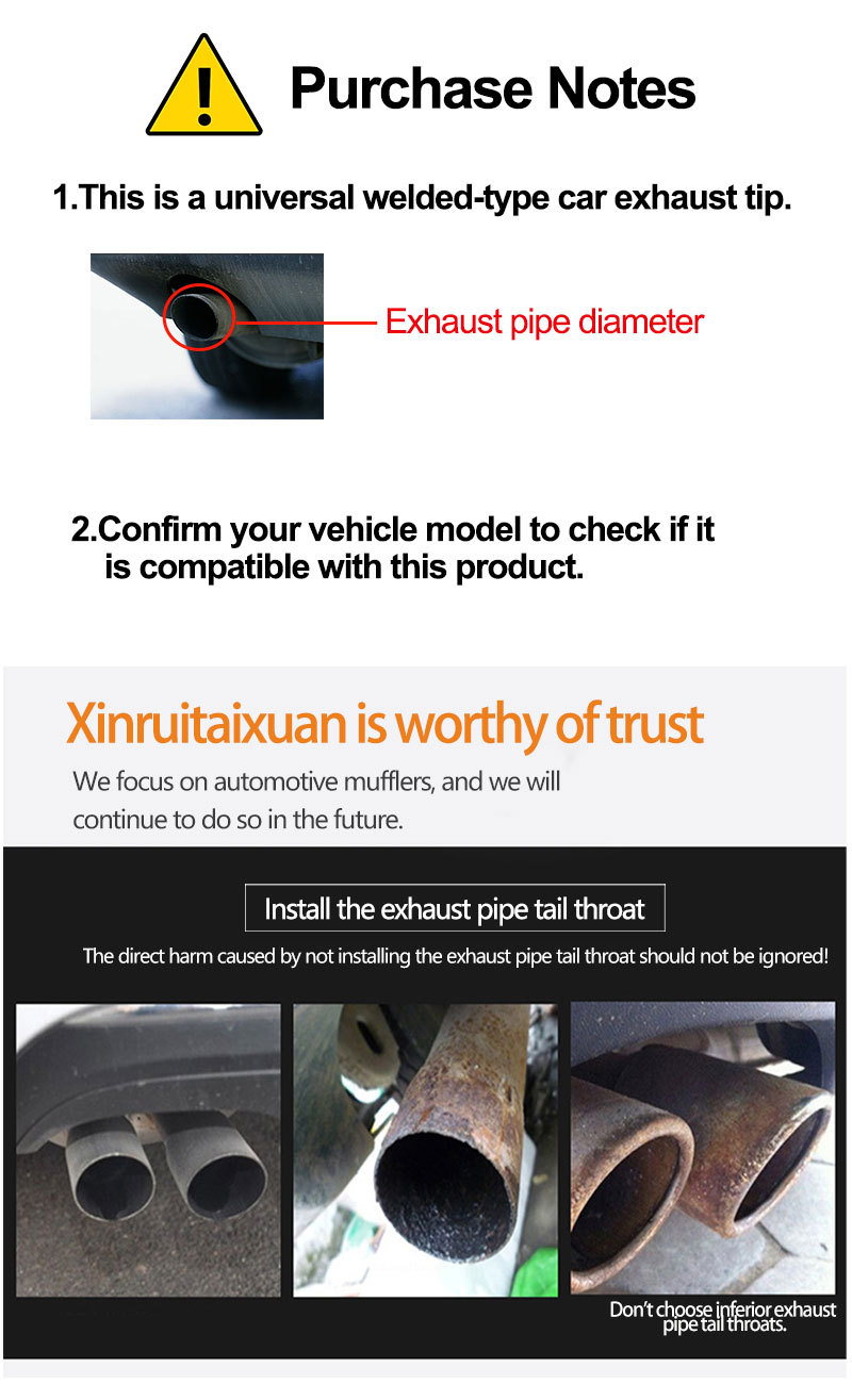 Cross-Border Best-Selling Tail Throat Square Flat Mouth Square Tail Throat Stainless Steel Universal Muffler Modified Welded Exhaust Pipe