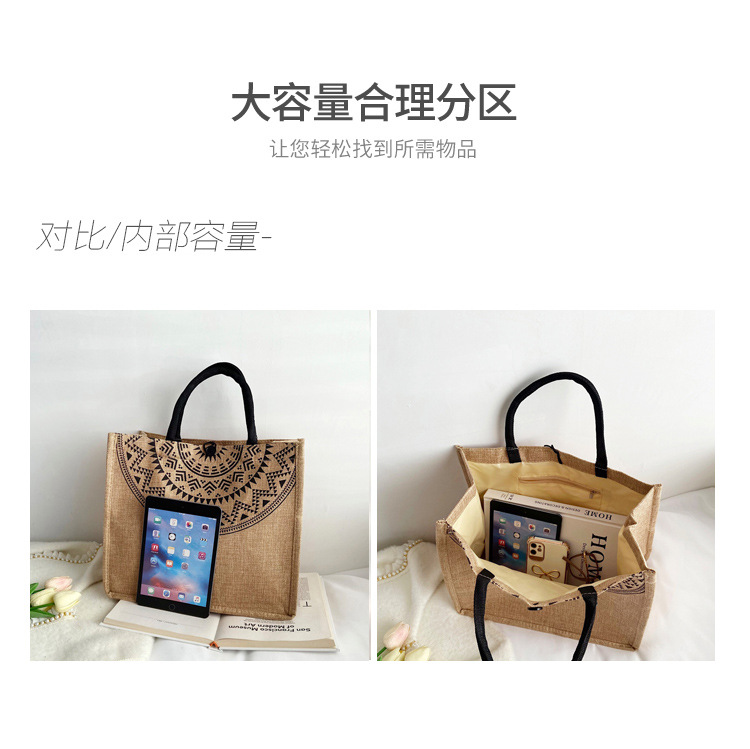 Foreign trade women's bag, cross-border linen handbag bag, 2021 Korean version composite jute cloth bag, fashionable single-shoulder shopping bag Application Scenario