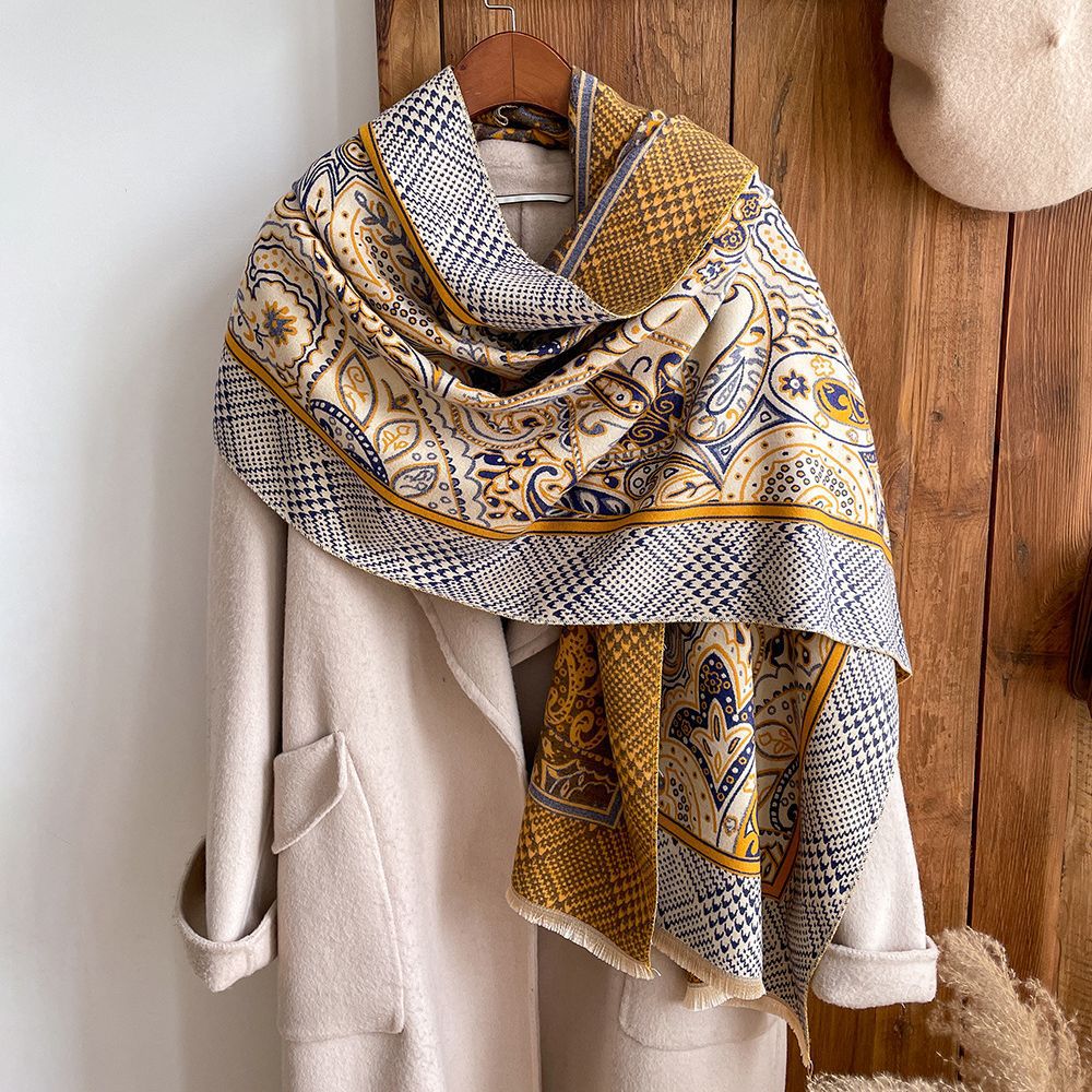 2023 europeo y americano elegante todo partido bufanda de alto grado floral impreso bufanda Otoño e Invierno Cachemira-como moda Commuter chal