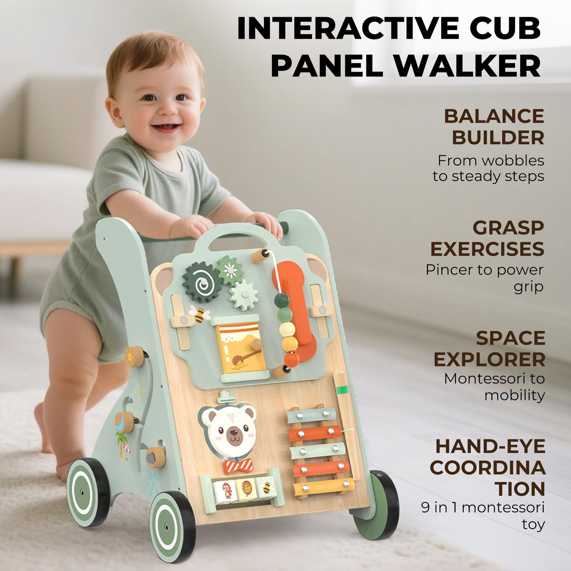 Ahşap Bebek Yürüteç Çocuk Arabası Montessori Yürüme Oyuncağı Unisex Bebek Yürüme Oyuncağı
