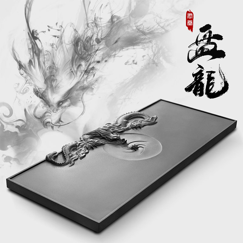 Natural black gold stone tea tray stone carving living room office…