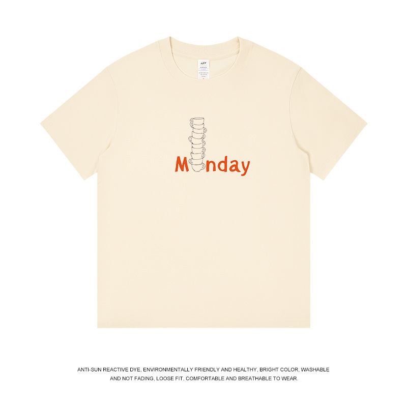 メンズ和風レトロ夏新作トップス レディースラウンドネック文字プリント半袖Tシャツ メンズ純綿トレンドブランドTシャツ|undefined