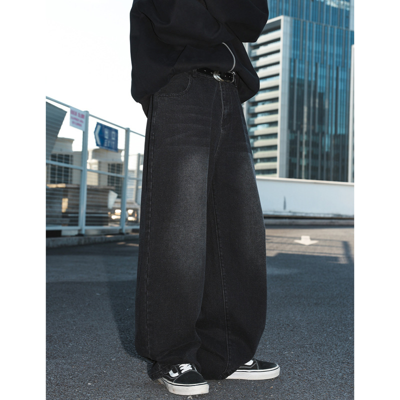 Washed Vintage Straight Loose Fit Jeans for Men, New Autumn Style, Retro Curved Pants, Trendy Casual Long Pants