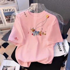 2025 新しい夏のスタイルの女性のためのルーズで多用途なピンクの半袖 T シャツ、ファッショナブルで年齢を軽減する T シャツトップ