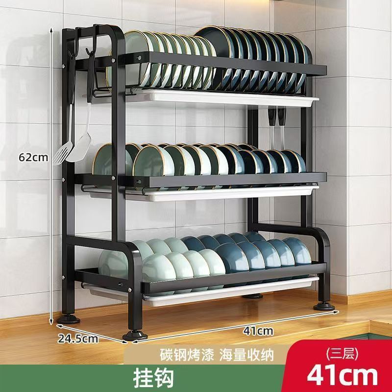 Estante de almacenamiento de platos de cocina estante de escritorio doméstico doble cubierta caja de palillos para platos estante de drenaje