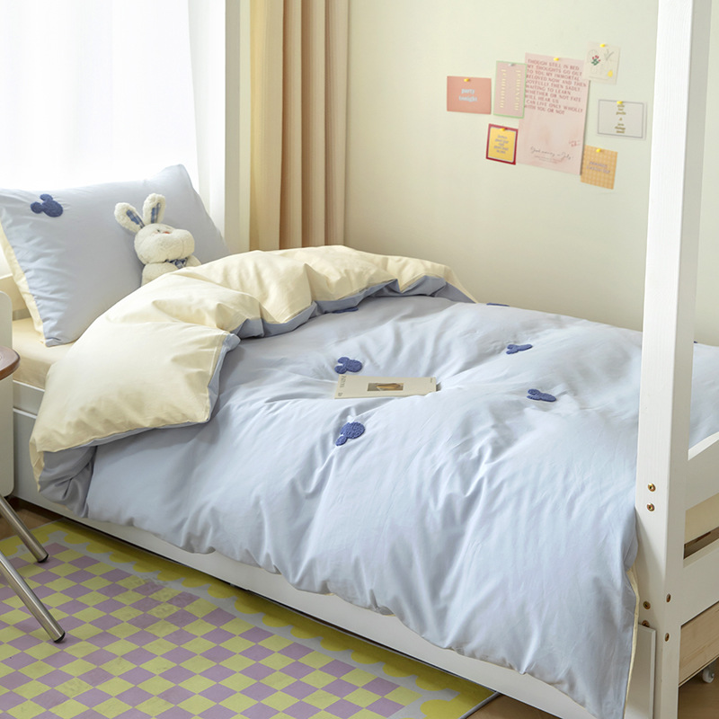 Class a 40S Pure Cotton Washed Cotton Three-Piece Set for Children and Students Bunk Beds, Cute Four-Piece Set, Simple Bedding