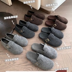【澜柜】两个版本~冬季新款保暖内增高毛毛勃肯单鞋女包头半拖鞋