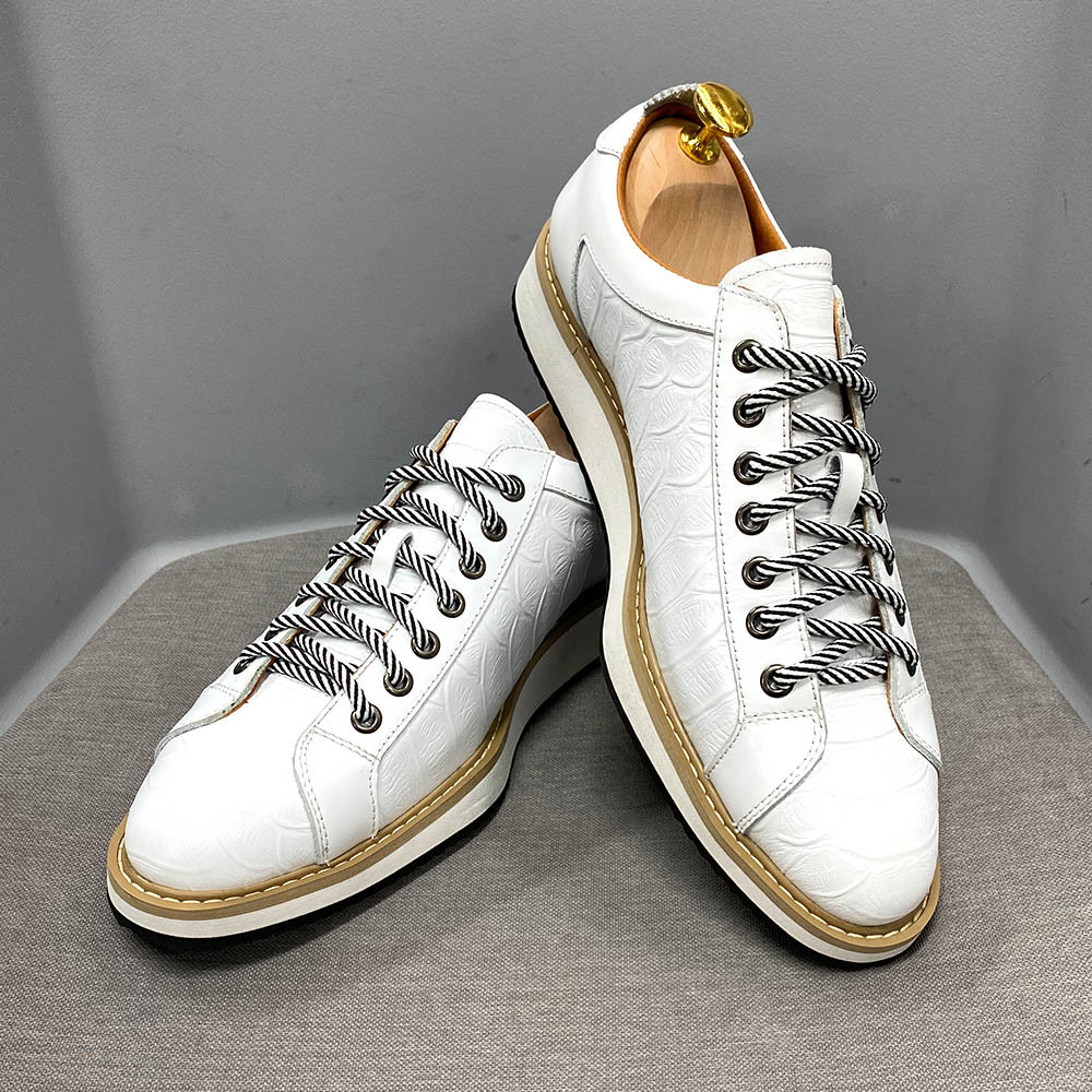 Lässige Lederschuhe Herrenschuhe aus echtem Leder mit dicken Sohlen Alltagsschuhe modische Krokodilmuster geprägte handgefertigte Schuhe Schuhe Männer_voghion.com