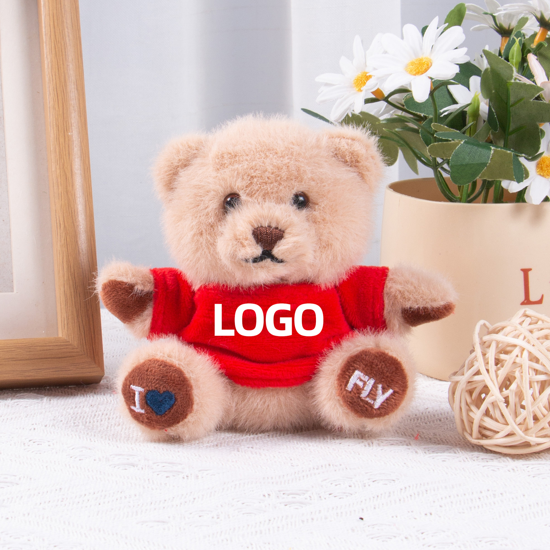 Teddy Bear Keychain Colgante logotipo impresa mochila juguetes de peluche regalos de graduación al por mayor