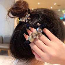 高端时尚蝴蝶镶钻发圈女网红气质珍珠马尾头绳韩版百搭丸子头发饰