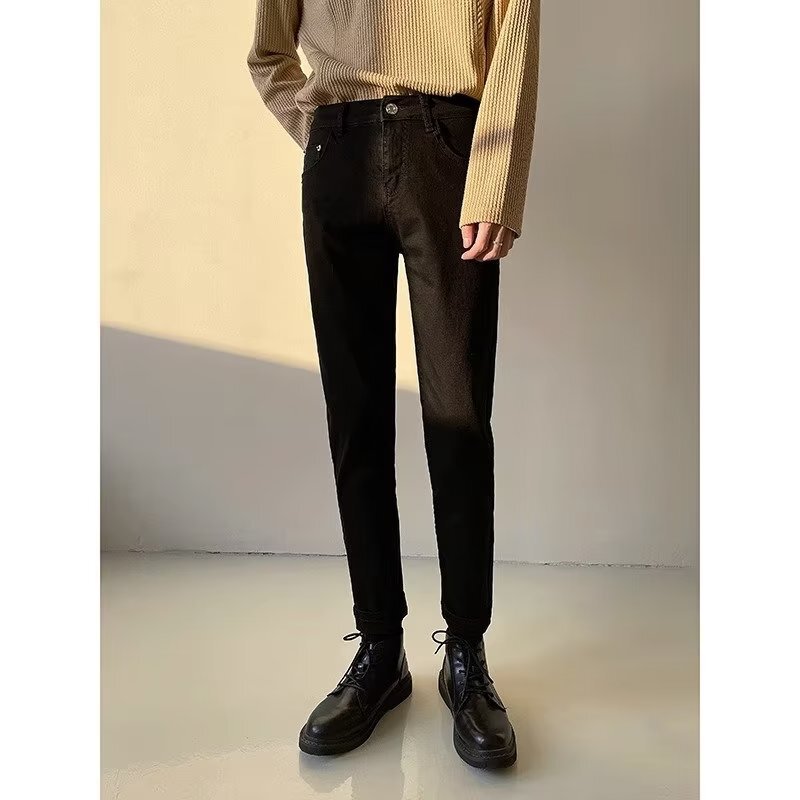 Pure Black Slim-fit Margiela Trousers Autumn Wear Men's Jeans Stretch Slim-fit Straight Trendy
