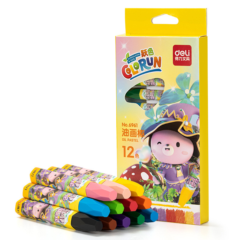 Deli 6961 pintura al óleo palo crayón niños graffiti pintura color pluma 12 colores