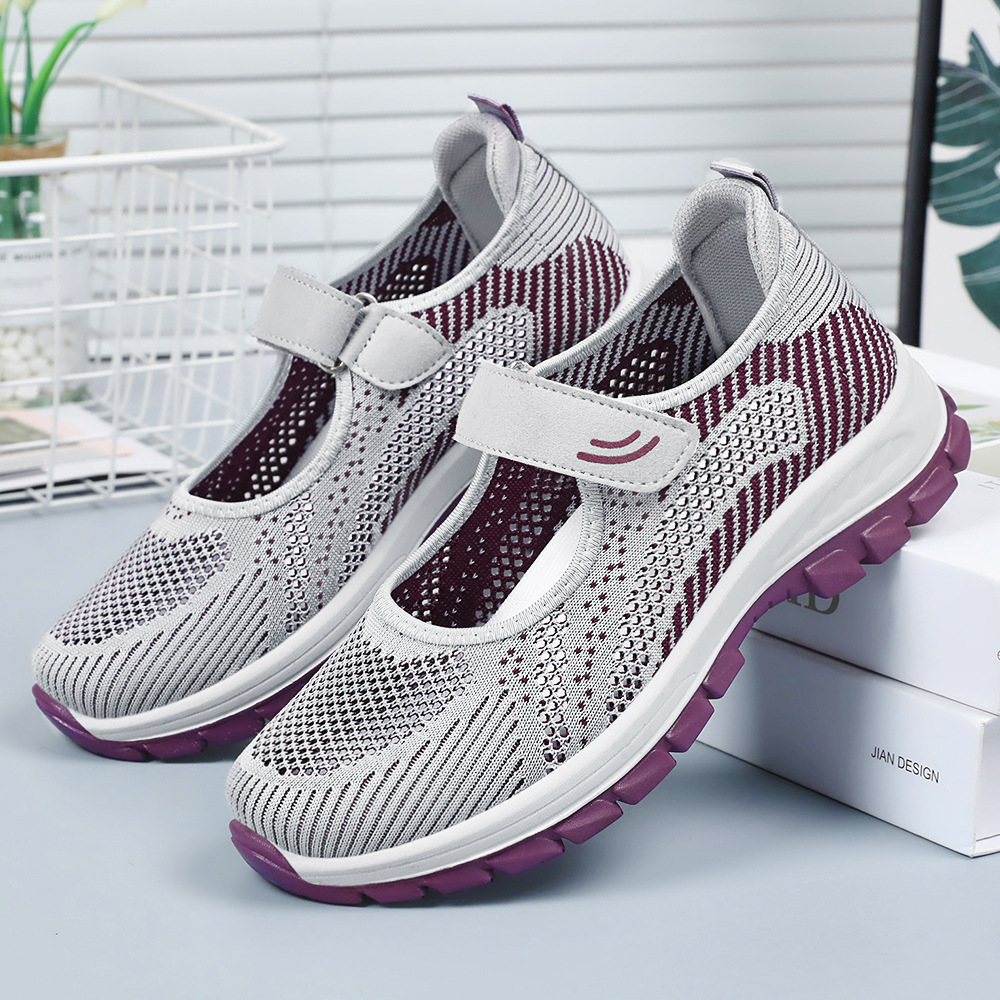 Zapatos zapatos individuales de mujer 2025 verano nuevo estilo zapatos de madre de mediana edad y ancianos Velcro fondo suave transpirable casual comercio exterior zapatos de mujer